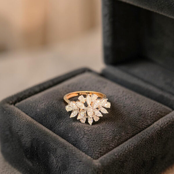 0.90 Cts Marquise Pear F/VS1 Diamonds Multi-Shape Cluster Ring In 14K Rose Gold