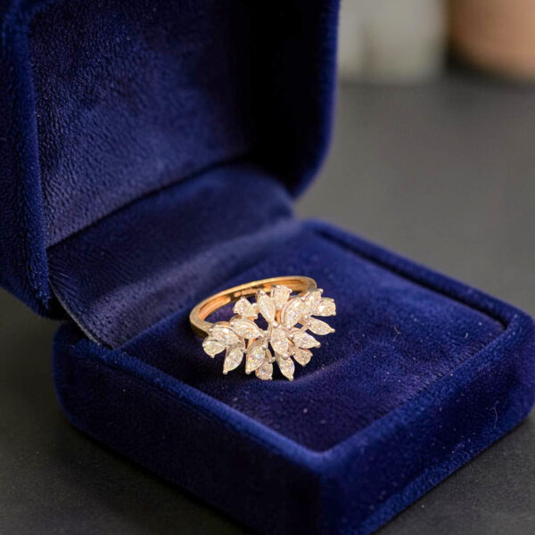 0.90 Cts Marquise Pear F/VS1 Diamonds Multi-Shape Cluster Ring In 14K Rose Gold