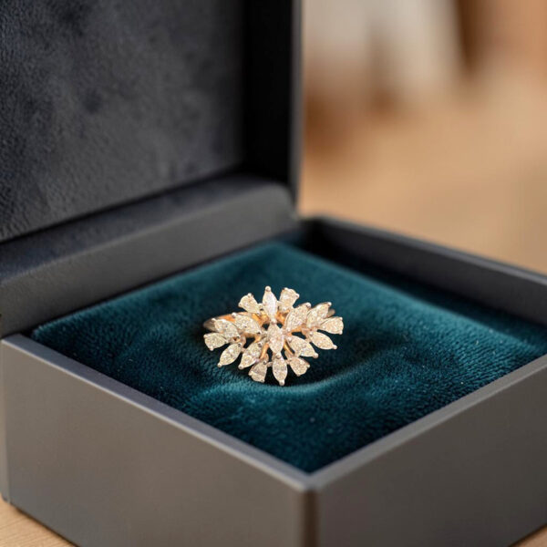 0.90 Cts Marquise Pear F/VS1 Diamonds Multi-Shape Cluster Ring In 14K Rose Gold