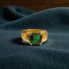 4.43 Cts F/VS1 Round Brilliant Diamonds Emerald Men's Ring 18K Yellow Gold