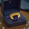 R-245 (18) Elegant 6.38 Cts F/VS1 Round Brilliant Cut Diamonds Sapphire Men's Ring 18K Gold