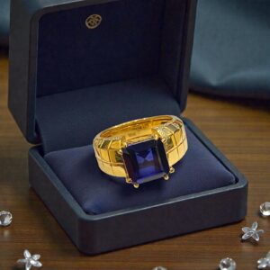R-245 (18) Elegant 6.38 Cts F/VS1 Round Brilliant Cut Diamonds Sapphire Men's Ring 18K Gold