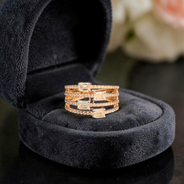 Exquisite 1.50 Cts Emerald Round F/VS1 Diamonds Four-Row Band Ring 14K Rose Gold
