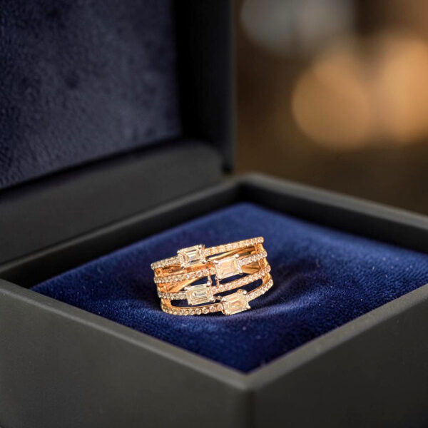 Exquisite 1.50 Cts Emerald Round F/VS1 Diamonds Four-Row Band Ring 14K Rose Gold