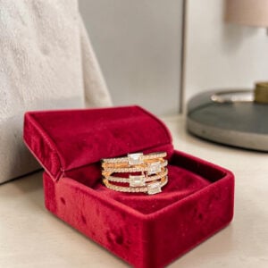 Exquisite 1.50 Cts Emerald Round F/VS1 Diamonds Four-Row Band Ring 14K Rose Gold