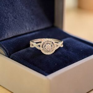 R-247-W (21) Pave 0.32 Carats Round Brilliant F/VS1 Diamonds Engagement Ring 14K White Gold