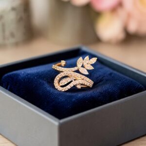 Stunning 0.94 Cts Marquise Round F/VS1 Diamonds Cross Over Floral Ring 14K Gold