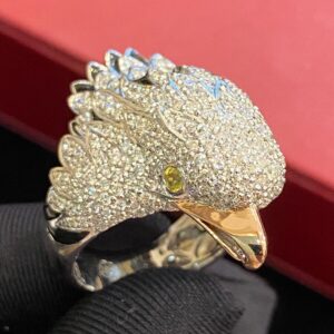 3.71 Cts Round Brilliant Cut Diamonds Sapphire Enamel Eagle Ring In 750 18K Gold