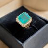 0.85 Carats Round Brilliant F/VS1 Diamonds Emerald Cocktail Ring 14K Yellow Gold