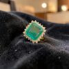 0.85 Carats Round Brilliant F/VS1 Diamonds Emerald Cocktail Ring 14K Yellow Gold