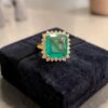 0.85 Carats Round Brilliant F/VS1 Diamonds Emerald Cocktail Ring 14K Yellow Gold