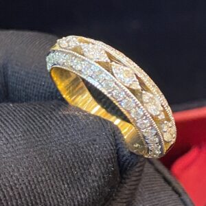 R-335 (1) Pave 1.01 Cts Round Brilliant Cut Diamonds Engagement Band Ring In 750 18K Gold