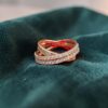 1.30 Cts Round Princess Shape F/VS1 Diamonds Crossover Band Ring 14K Rose Gold
