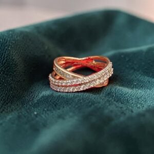 1.30 Cts Round Princess Shape F/VS1 Diamonds Crossover Band Ring 14K Rose Gold