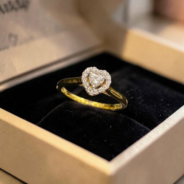 GIA Certified 0.45 Cts Heart Round F/VS1 Diamonds Halo Engagement Ring 18K Gold