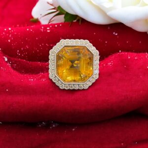 Stunning 1.75 Cts Round Brilliant Cut Diamonds Citrine Party Ring 18K White Gold