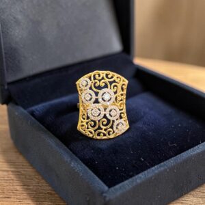 Pave 0.70 Carats Round Brilliant F/VS1 Diamonds Wide Engagement Ring In 14K Gold
