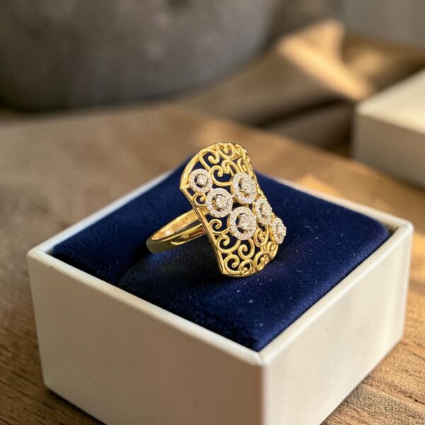 R-380 (27) Pave 0.70 Carats Round Brilliant F/VS1 Diamonds Wide Engagement Ring In 14K Gold