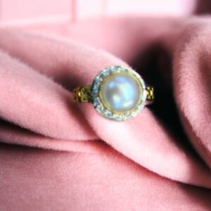 4.30 Cts Round Brilliant Cut Natural Diamonds Pearl Wedding Ring 14K Yellow Gold
