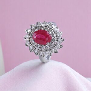 Dazzling 4.20 Cts Round Brilliant Cut F/VS1 Diamonds Ruby Cocktail Ring 14K Gold