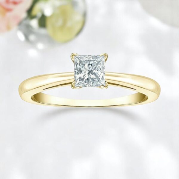 GIA Certified 1/2 Cts F/VS Princess Cut Diamond V-Prong Engagement Ring 18K Gold