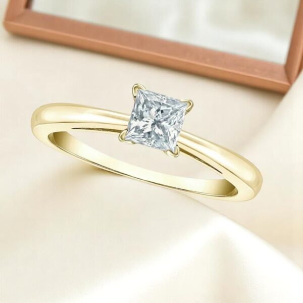 GIA Certified 1/2 Cts F/VS Princess Cut Diamond V-Prong Engagement Ring 18K Gold