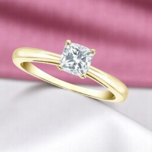 GIA Certified 0.30 Cts F/VS1 Cushion Cut Diamond Engagement Ring 18K Yellow Gold