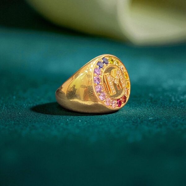 Elegant 2.21 Cts Natural Diamonds Multi-Sapphire Men's Initial "M" Ring 18K Gold