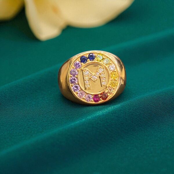 Elegant 2.21 Cts Natural Diamonds Multi-Sapphire Men's Initial "M" Ring 18K Gold