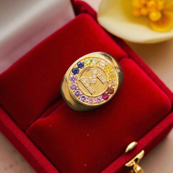 Elegant 2.21 Cts Natural Diamonds Multi-Sapphire Men's Initial "M" Ring 18K Gold