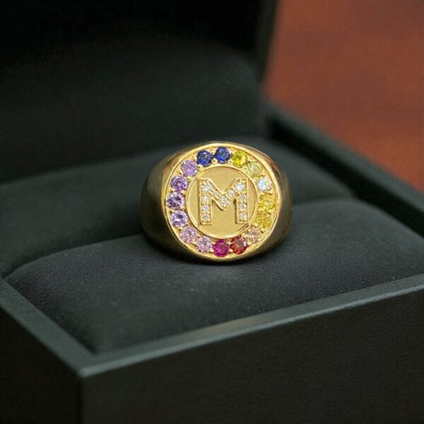 Elegant 2.21 Cts Natural Diamonds Multi-Sapphire Men's Initial "M" Ring 18K Gold