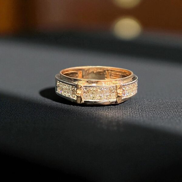 Pave 1.44 Cts Princess Shape Natural Diamonds Unisex Wedding Band Ring 14K Gold