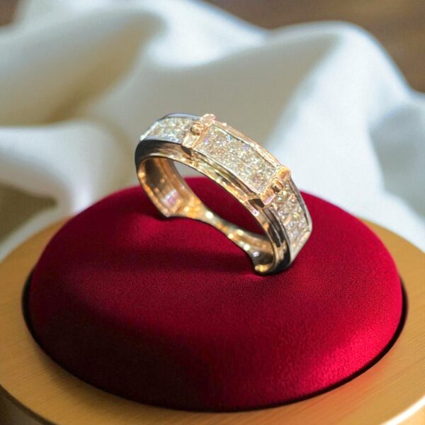 Pave 1.44 Cts Princess Shape Natural Diamonds Unisex Wedding Band Ring 14K Gold