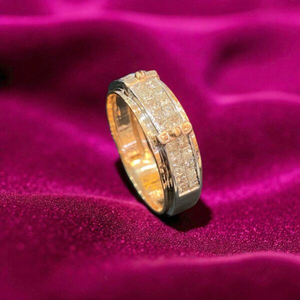 Pave 1.44 Cts Princess Shape Natural Diamonds Unisex Wedding Band Ring 14K Gold