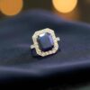R-415 (25) Pave 5.74 Cts Round Brilliant Cut Diamonds Blue Sapphire Cocktail Ring 14K Gold