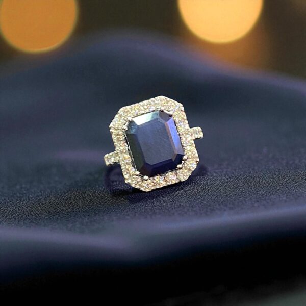 R-415 (25) Pave 5.74 Cts Round Brilliant Cut Diamonds Blue Sapphire Cocktail Ring 14K Gold