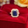 R-415 (26) Pave 5.74 Cts Round Brilliant Cut Diamonds Blue Sapphire Cocktail Ring 14K Gold