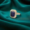 R-415 (27) Pave 5.74 Cts Round Brilliant Cut Diamonds Blue Sapphire Cocktail Ring 14K Gold