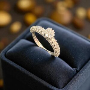 Pave 1.24 Cts F/VS1 Round Brilliant Cut Diamonds Engagement Ring 18K White Gold