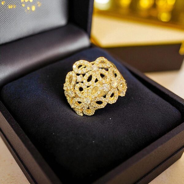 R-420 (26) Pave 2.40 Cts Round Brilliant Cut Diamonds Floral Cocktail Ring 14K Yellow Gold