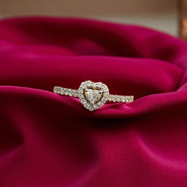 Pave 1/2 Cts F/VS1 Heart Round Shape Natural Diamonds Anniversary Ring 14K Gold