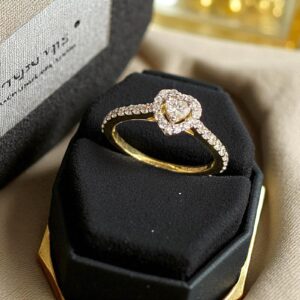 R-423 (22) Pave 1/2 Cts F/VS1 Heart Round Shape Natural Diamonds Anniversary Ring 14K Gold