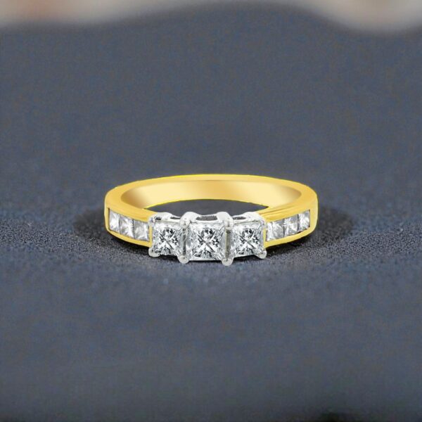 R-427 (3) GIA Certified 1.60 Cts F/VS1 Princess Shape Diamonds Three-Stone Ring 14K Gold