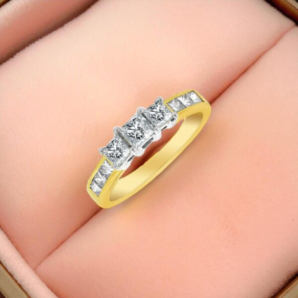 R-427 (5) GIA Certified 1.60 Cts F/VS1 Princess Shape Diamonds Three-Stone Ring 14K Gold