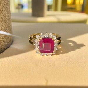 Gorgeous 6.30 Cts F/VS1 Round Brilliant Cut Diamonds Ruby Cocktail Ring 14K Gold