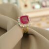 Gorgeous 6.30 Cts F/VS1 Round Brilliant Cut Diamonds Ruby Cocktail Ring 14K Gold