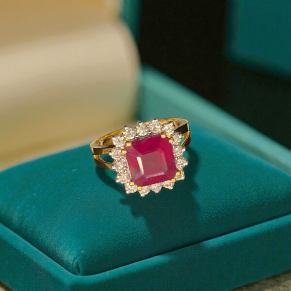 Gorgeous 6.30 Cts F/VS1 Round Brilliant Cut Diamonds Ruby Cocktail Ring 14K Gold