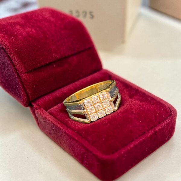 Classy 0.97 Cts Round Brilliant F/VS1 Diamonds Mens 9-Stone Ring 14K Yellow Gold
