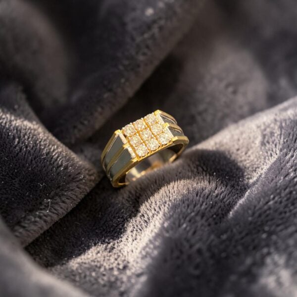 Classy 0.97 Cts Round Brilliant F/VS1 Diamonds Mens 9-Stone Ring 14K Yellow Gold