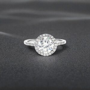 R-450 (4) GIA Certified 1.35 Cts Round Brilliant F/VS1 Diamonds Halo Wedding Ring 14K Gold